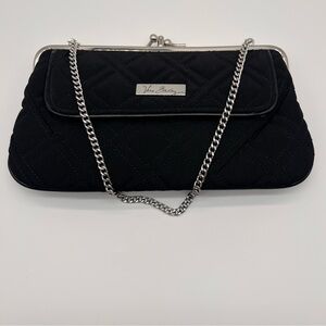Vera Bradley Black Quilted Wristlet Silver Chain Kisslock Close Clutch Purse